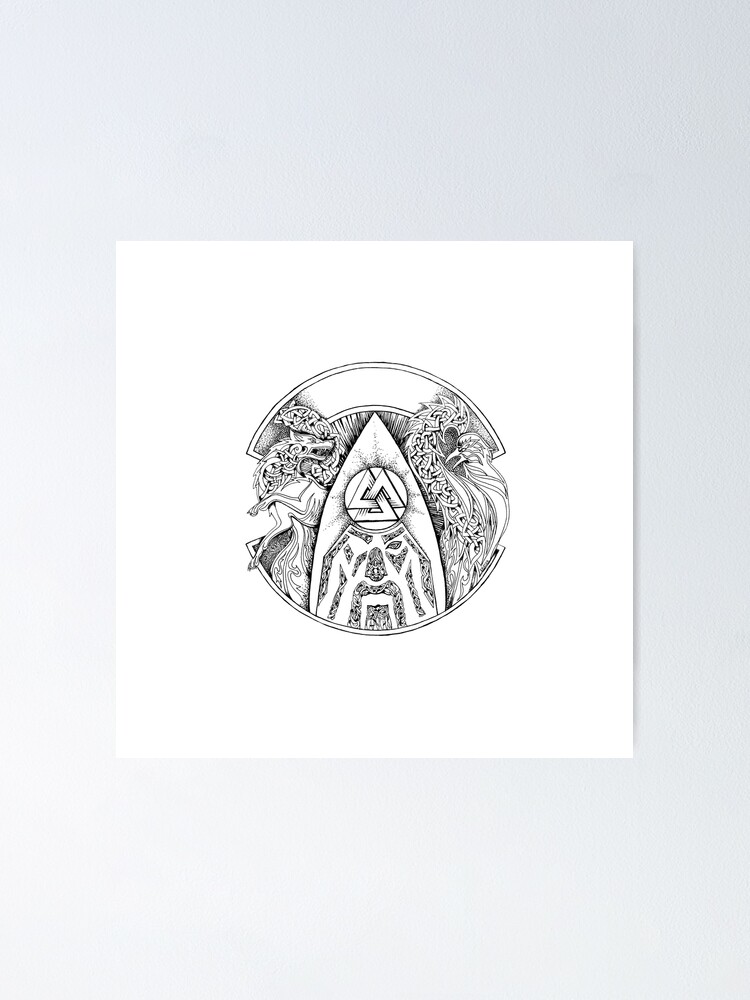 Odin Wolf And Raven Valknut Poster For Sale By Dratar Redbubble