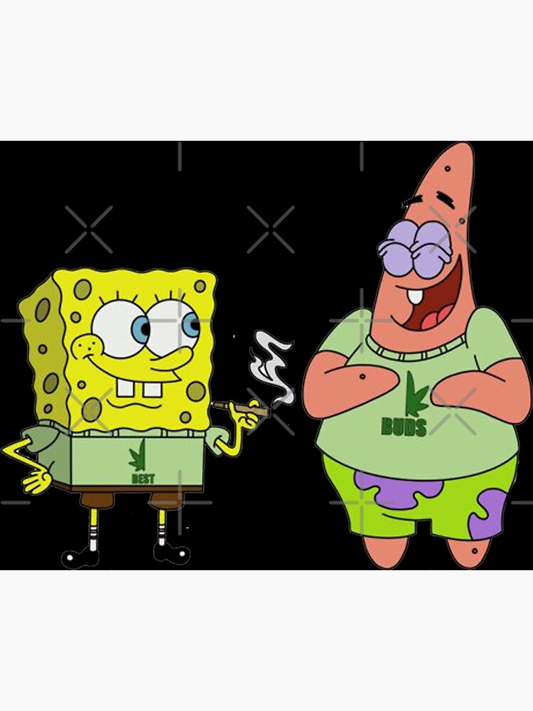 Spongebob And Patrick Smoking Weed Cannabis Cartoon Art Print For