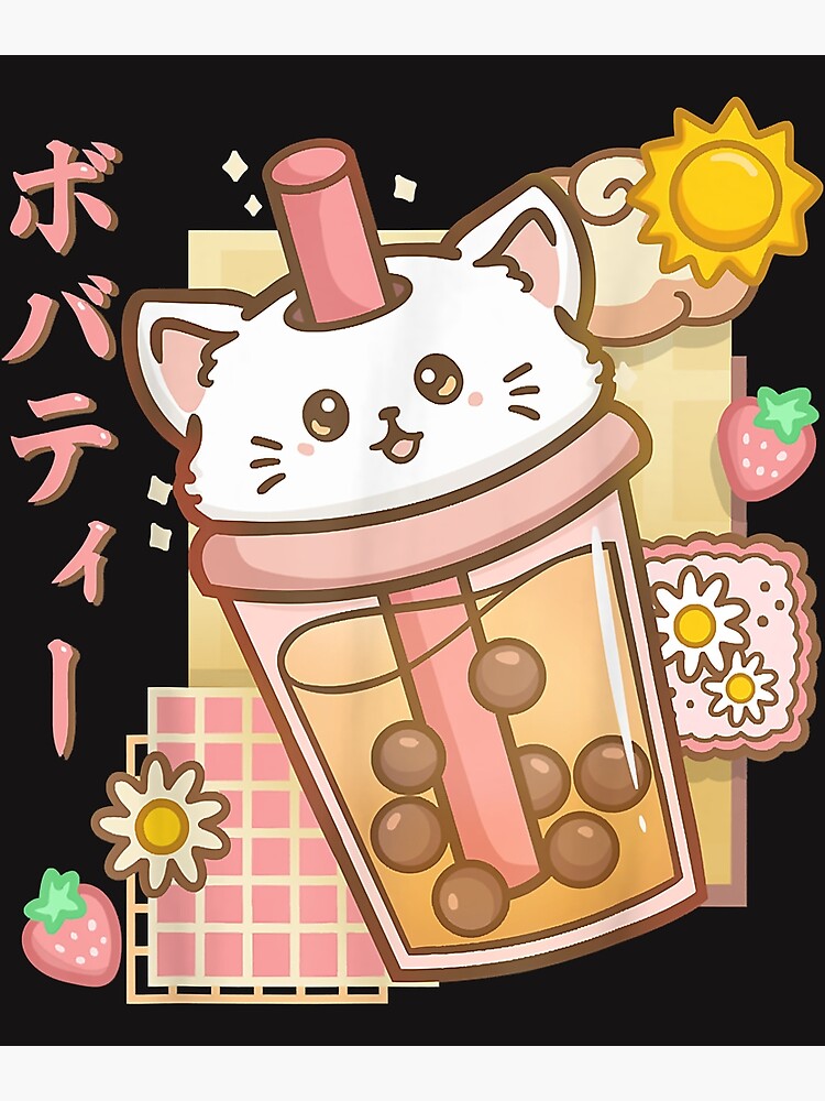 P Ster Gato Boba Tea Bubble Tea Anime Kawaii Neko Camisa Gato Boba Tea