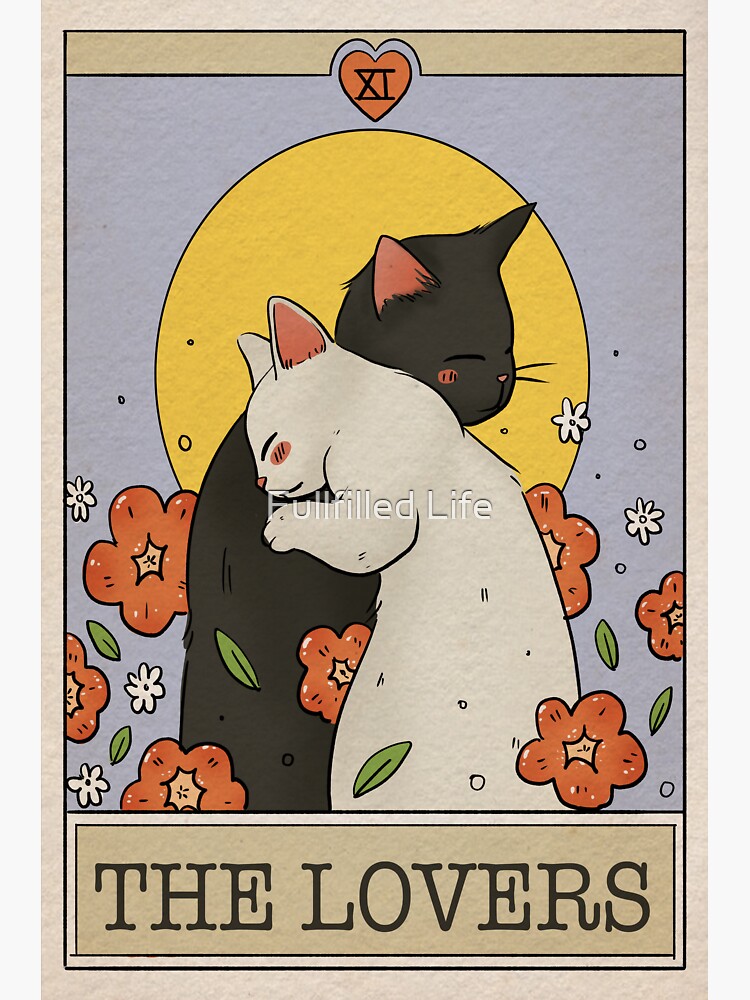 Pegatina La Carta Del Tarot Del Gato De Los Amantes Arte Del Tarot