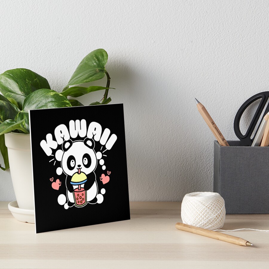 Kawaii Panda Drinking Boba Art Board Print For Sale By Furioinc