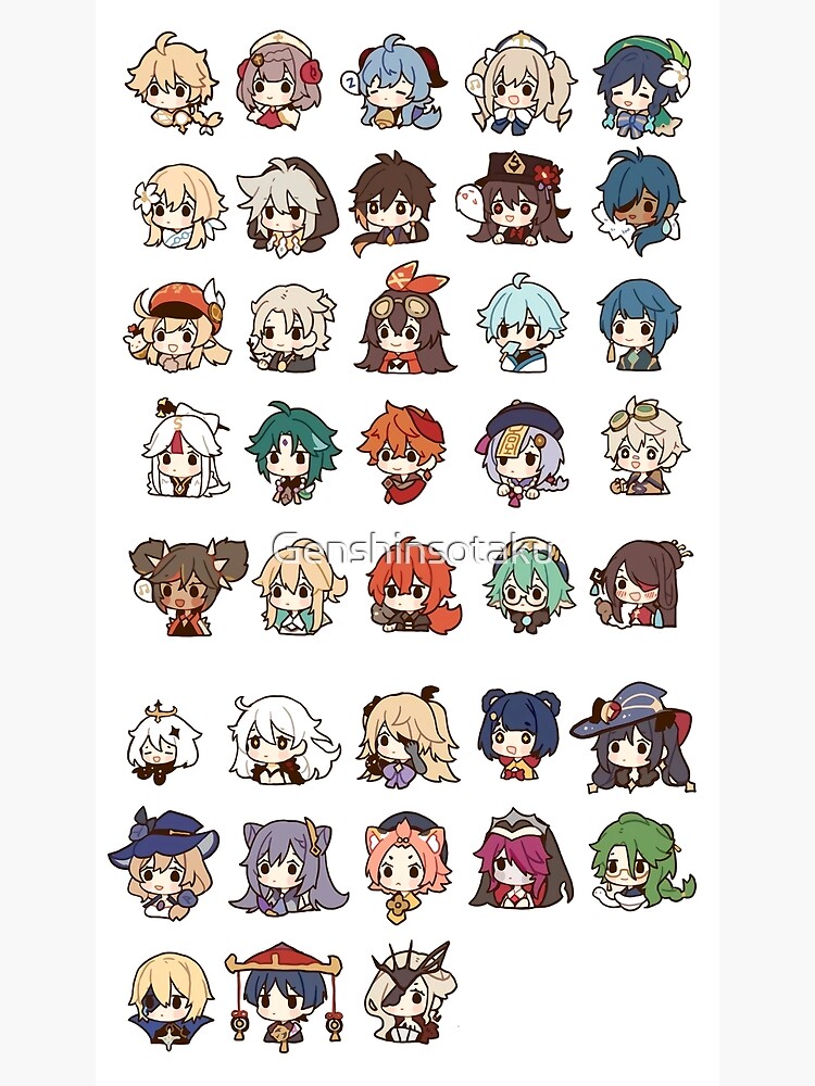 Genshin Impact Kawaii Chibi Nerdy Characters Sticker Metal Print For