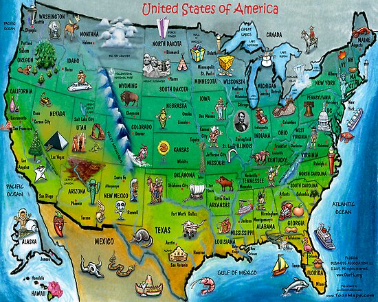 "USA Cartoon Map" Posters by Kevin Middleton | Redbubble