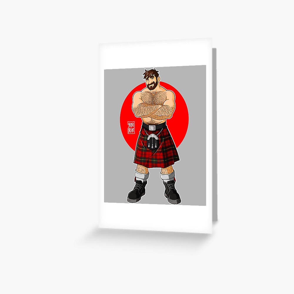 Rose Tribe Muscular Giant Adam Likes Kilts Shirtless Retro Greeting