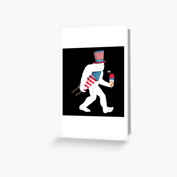 Bigfoot Fireworks 4th Of July Sasquatch American Flag Greeting Card