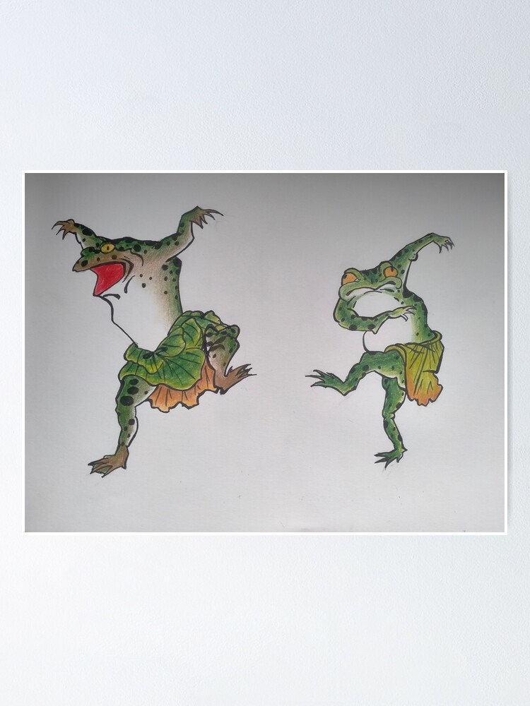 Kawanabe Kyosai Dancing Frogs Poster For Sale By Beatbabadaba Redbubble