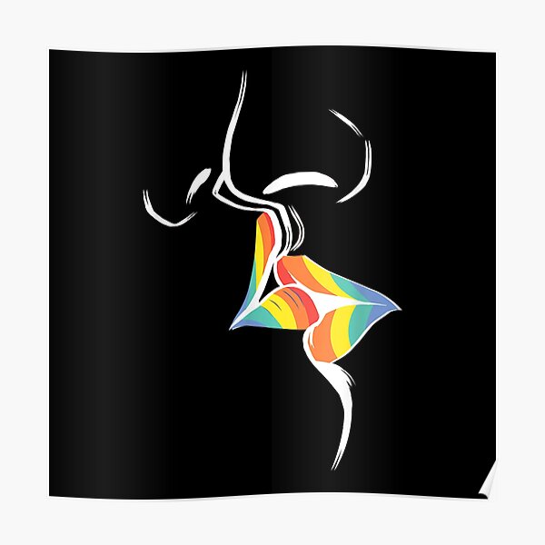 Lesbian Lips Kissing Rainbow Flag Gay Pride LGBT 2022 Poster For Sale