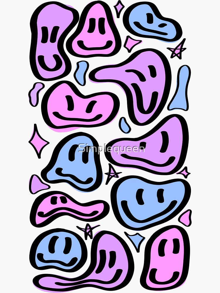 Dripping Smiley Faces Pink Purple And Blue Sticker For Sale By