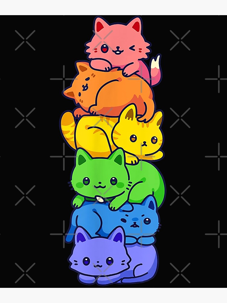 Gay Pride Cat LGBT Kawaii Cats Pile Cute Anime Rainbow Flag