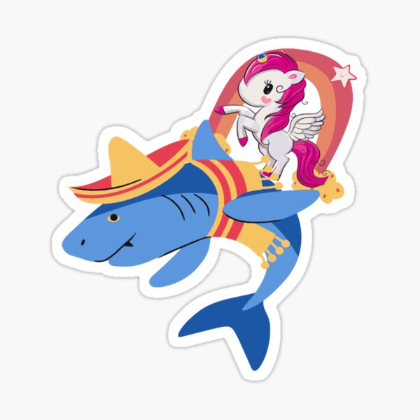 Unicorn Riding Shark Sticker For Sale By Inbeus Redbubble