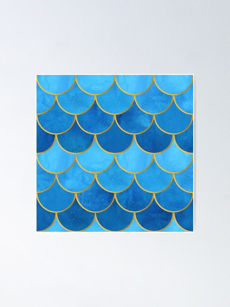 Blue Sapphire And Gold Mermaid Fish Scales Poster For Sale By Sunday