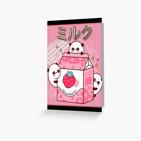 Funny Retro 90s Japanese Kawaii Strawberry Milk Shake Carton Greeting