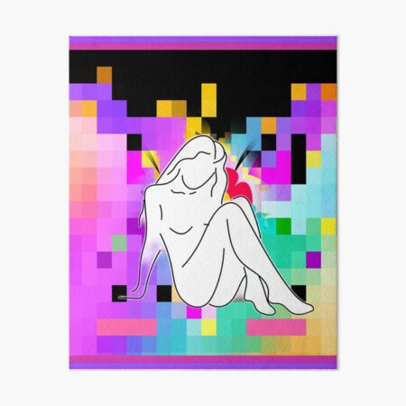 Focus Pixelate Purple Black Nude Woman Line Drawing Art Board Print