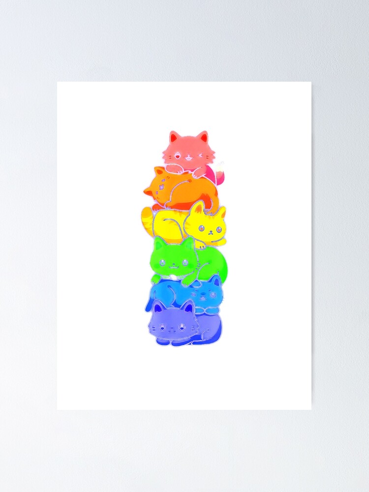 Gay Pride Cat Lgbt Kawaii Cats Pile Cute Anime Rainbow Flag Poster