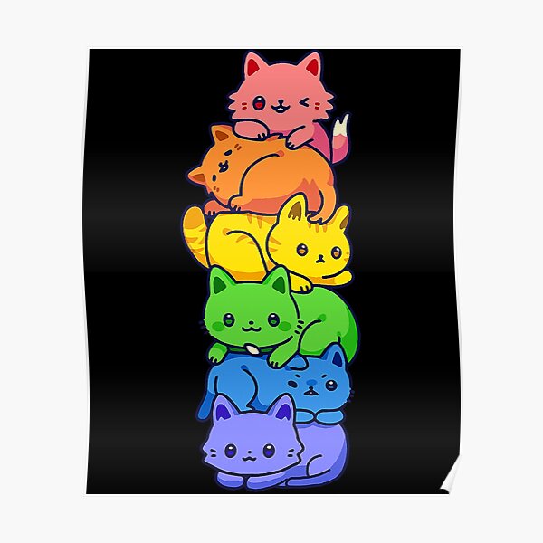 Gay Pride Cat LGBT Kawaii Cats Pile Cute Anime Rainbow Flag Poster