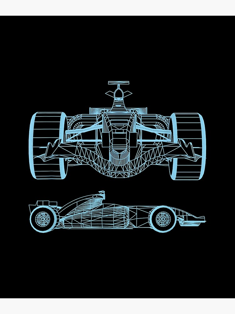 Formula Racing Car Silhouette Mechanical Engineering Draw Poster For