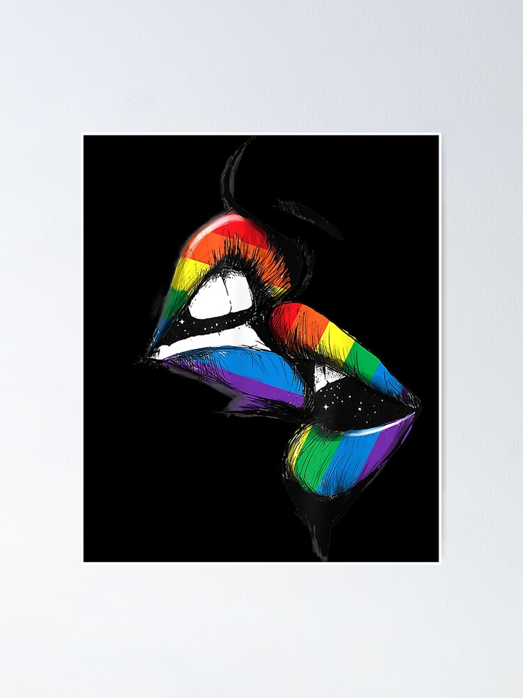 Lesbian Lips Kissing Rainbow Flag Gay Pride LGBT Poster For Sale By