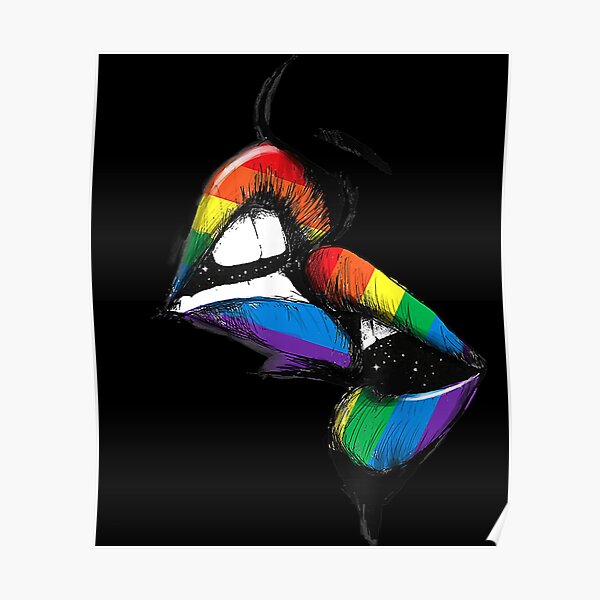 Lesbian Lips Kissing Rainbow Flag Gay Pride Lgbt Poster For Sale By