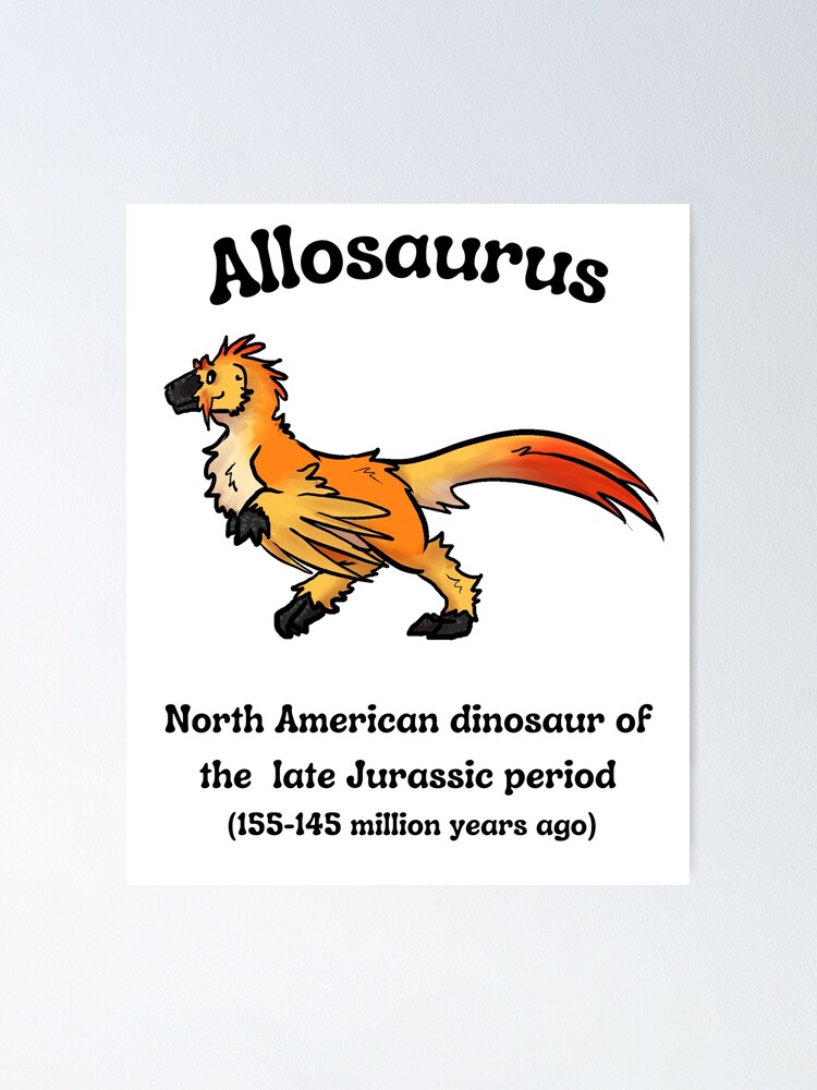 Poster Allosaurus dinosaure jurassique à plumes art paléo