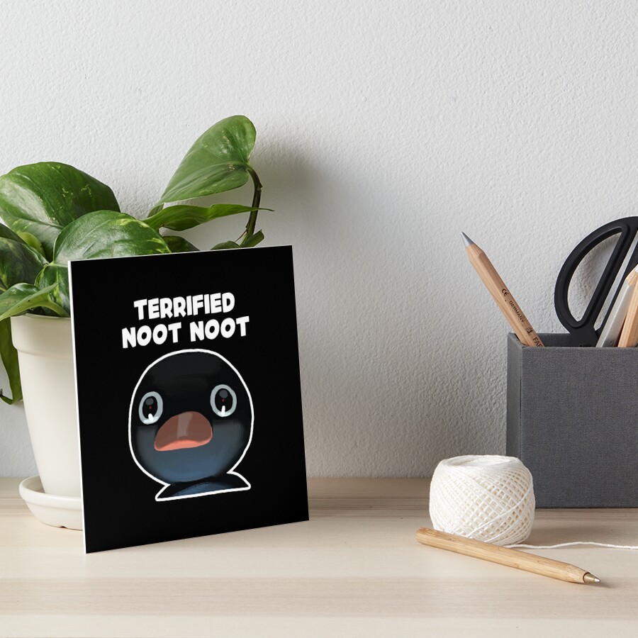 Terrified Noot Noot Pingu Meme Black Bg Art Board Print For Sale By