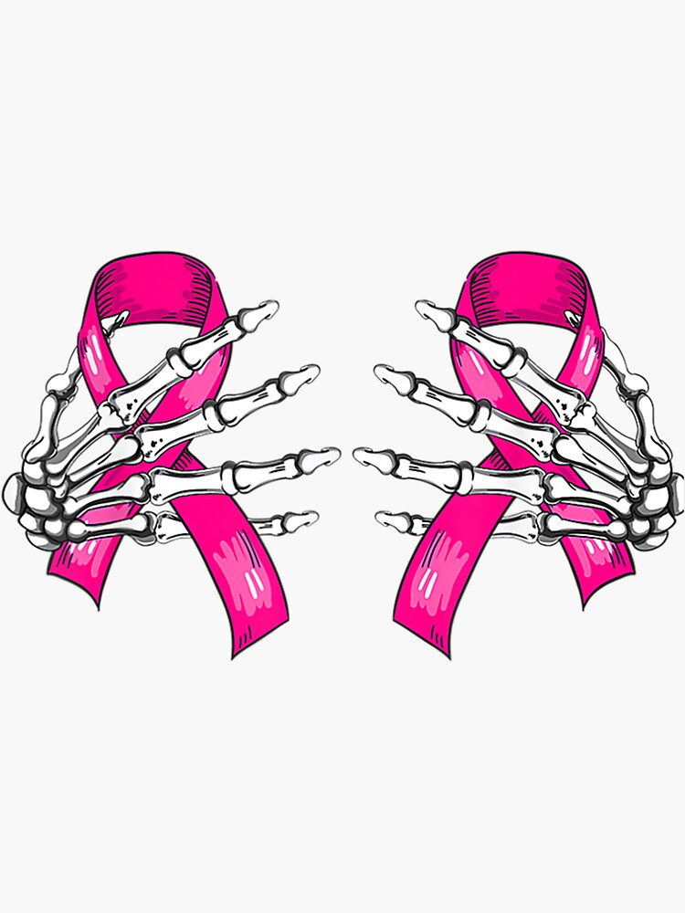 Boob Skeleton Hand On Breast Cancer Ribbon Halloween Womens Sticker