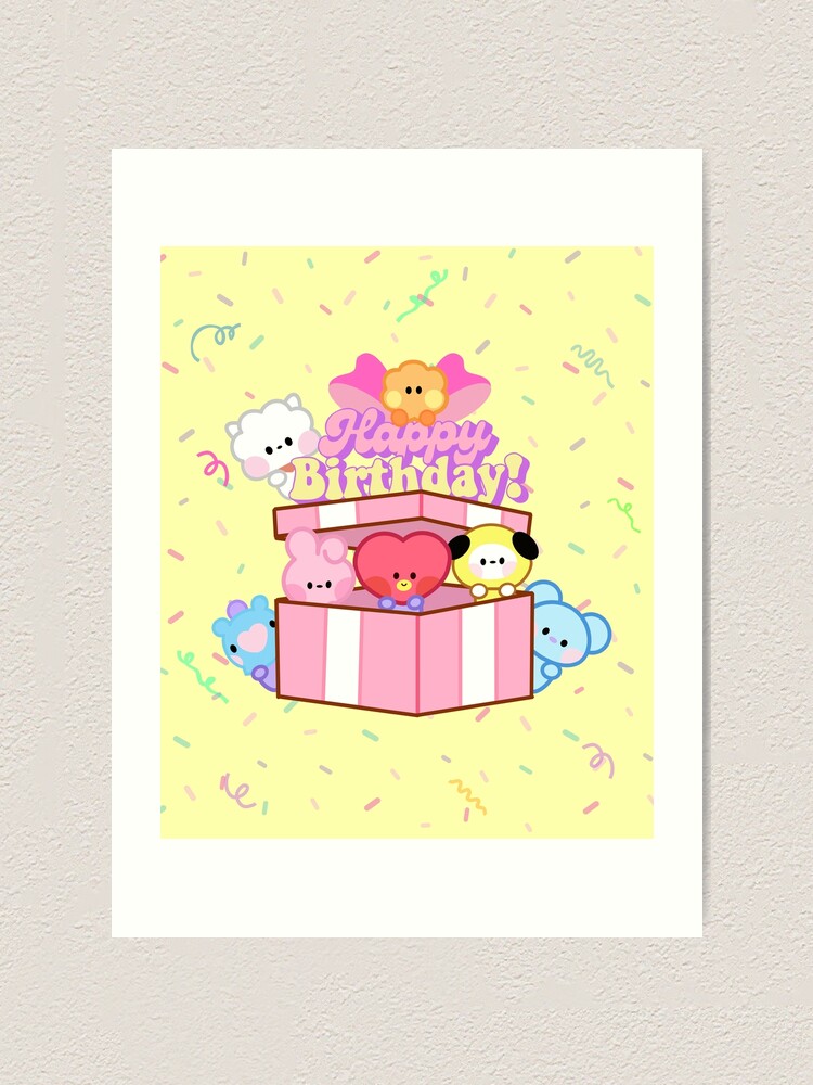 Cute Pink And Yellow Bts Bt Characters Minini Happy Birthday Gift