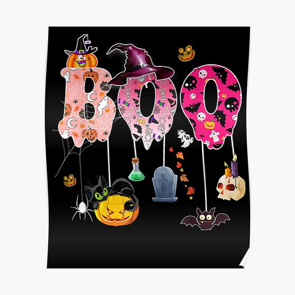 Boo Halloween Costume Spiders Ghosts Pumkin Witch Hat Poster For