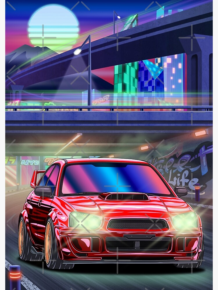 Synthwave Red Subaru Impreza WRX STi Blob Eye Poster For Sale By