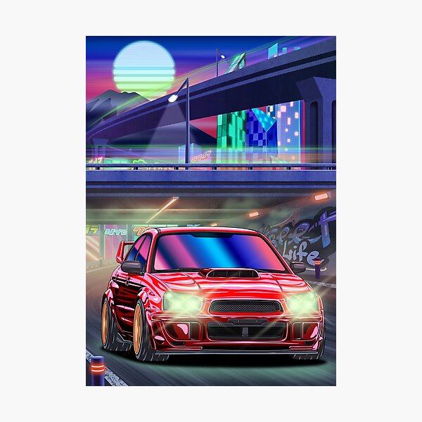 Synthwave Red Subaru Impreza Wrx Sti Blob Eye Photographic Print For