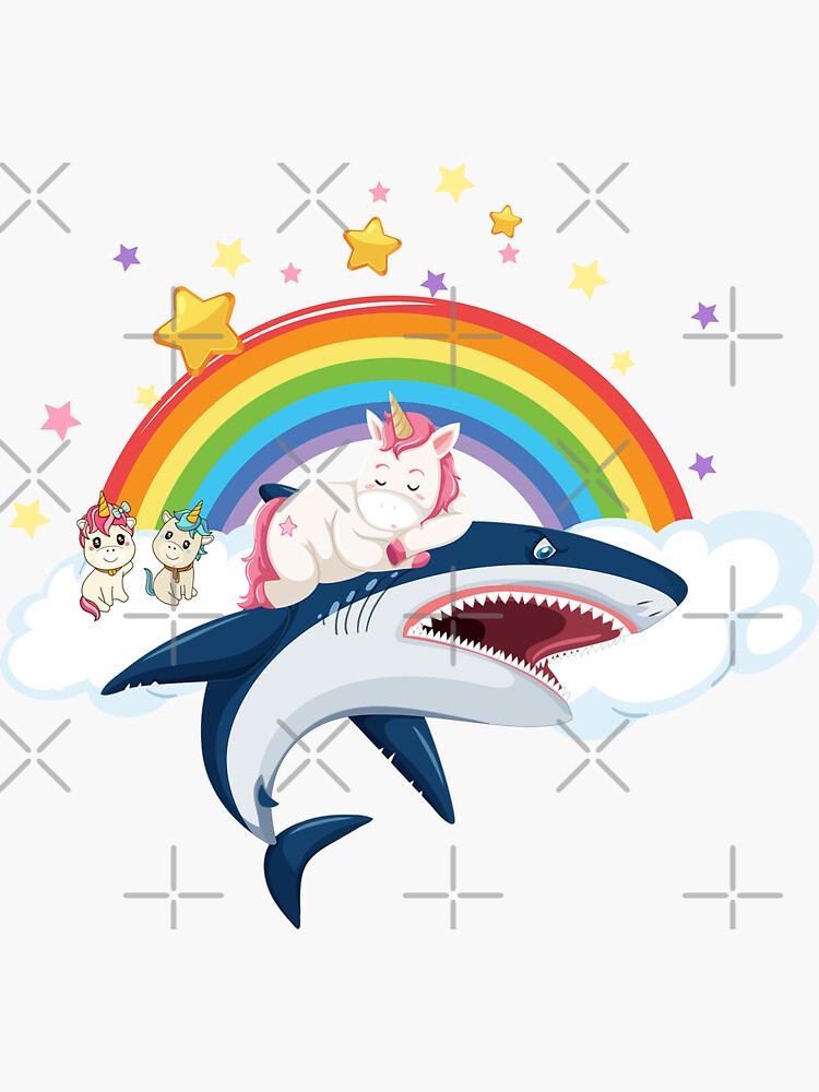 Funny Cool Unicorn Riding Shark Rainbow Sticker For Sale By