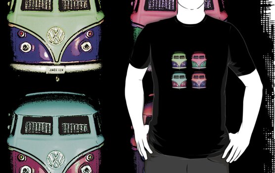 Pop Kombi VW on Black Tshirt by KellieBee