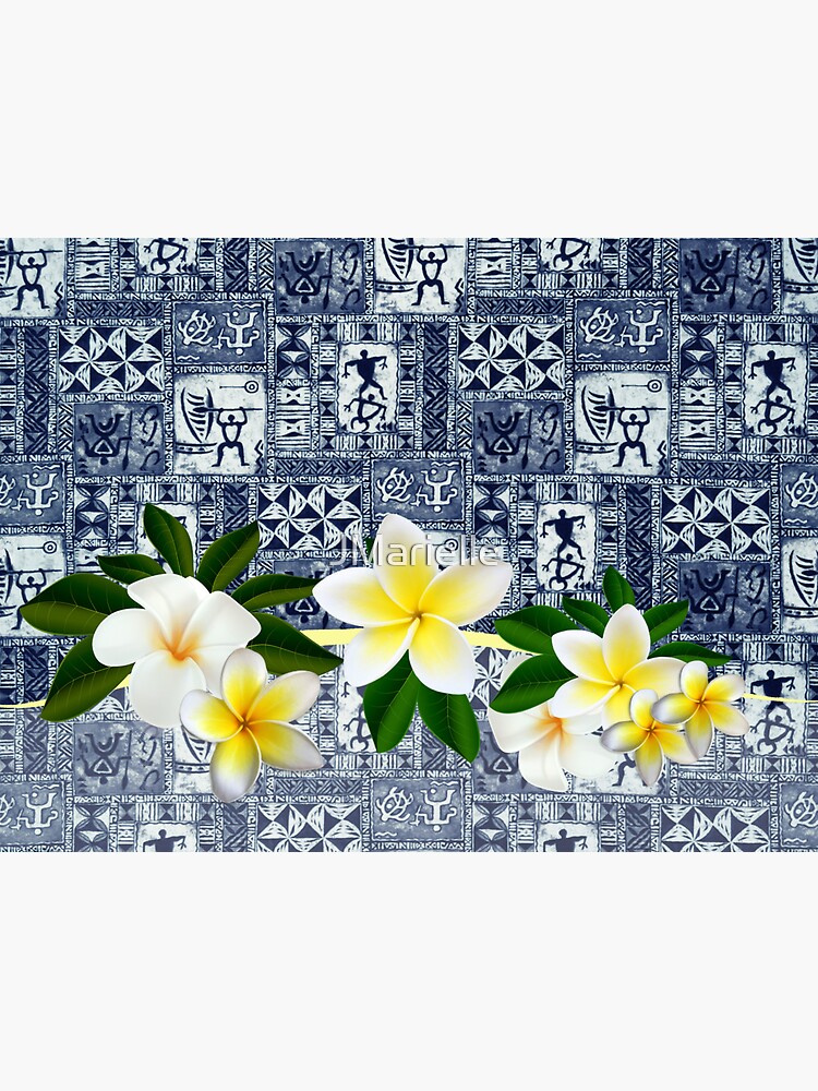 Hawaiian Petroglyph Tapa And Plumeria Sticker For Sale By JMarielle