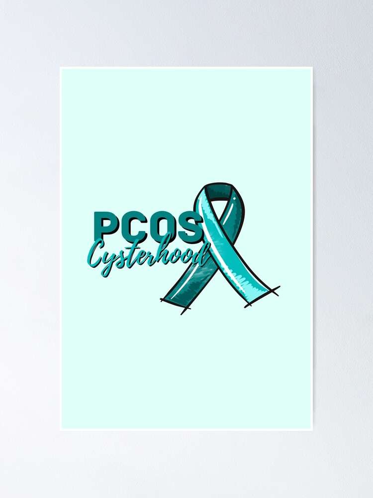 Póster PCOS Cysterhood en negro Conciencia de la cinta verde azulado