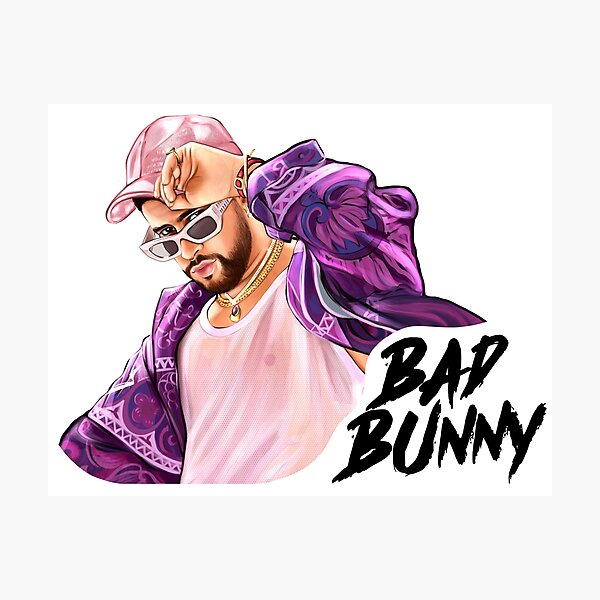 Lámina fotográfica Bad Bunny in Pink Hat Un Verano Sin Ti Ilustración