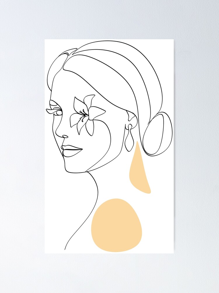 Continuous Line Drawing Of Beautiful Woman Portrait Poster For Sale