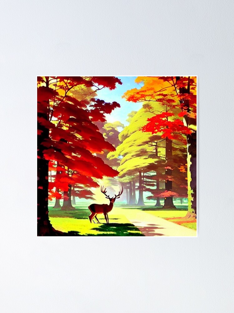 Deer In Maple Forest Poster For Sale By Etherelric Redbubble