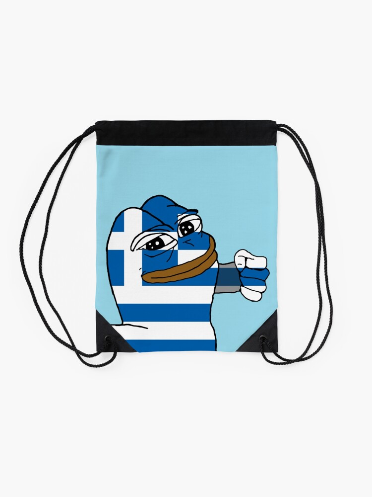 Punching Pepe Greece Drawstring Bag For Sale By Meme Magician