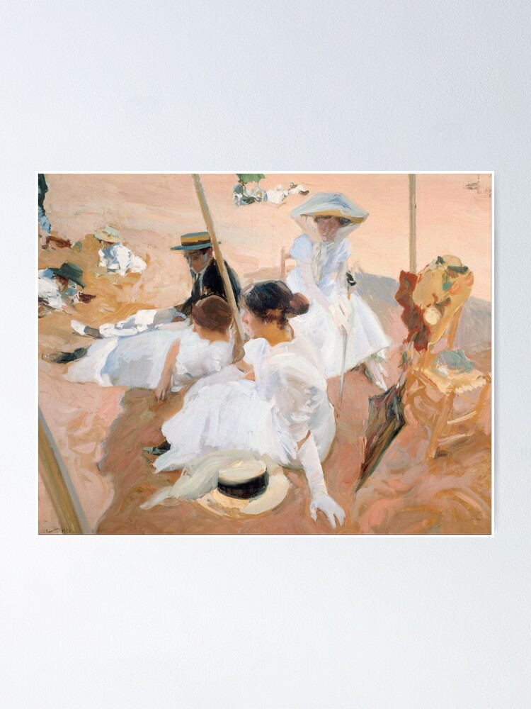 Under The Awning On The Beach At Zarauz Sorolla Poster By