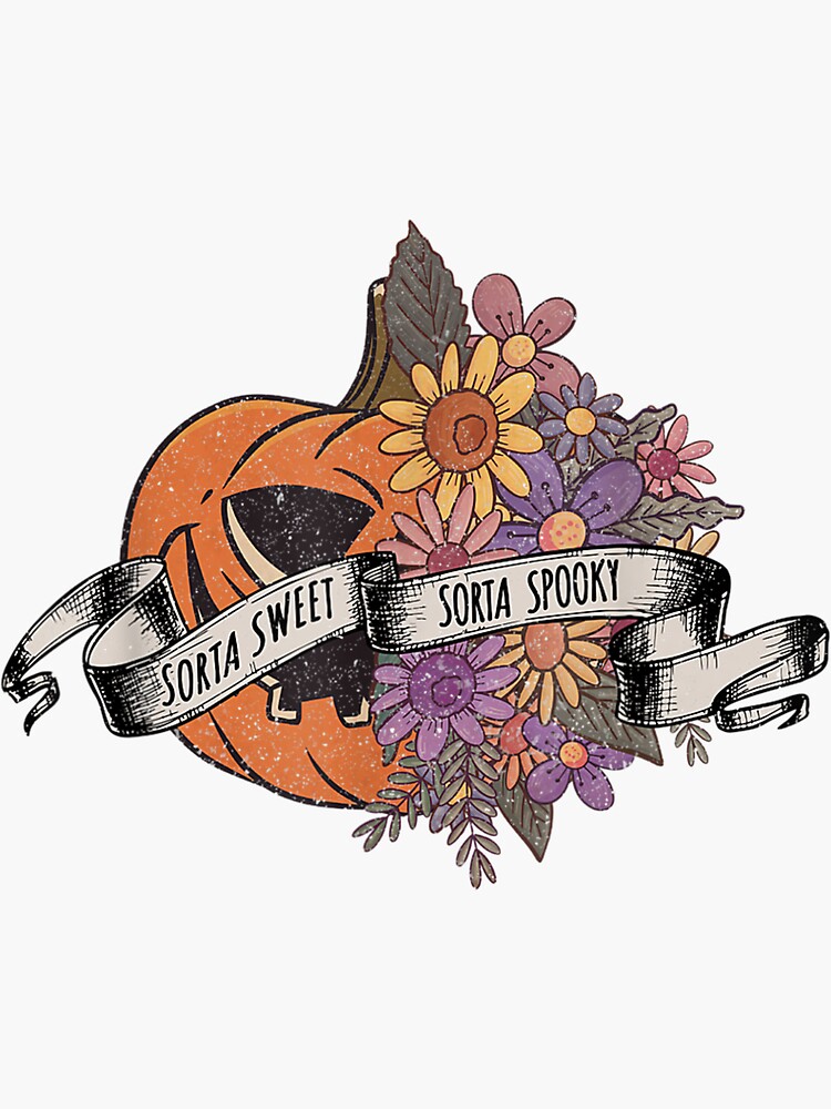 Sorta Sweet Sorta Spooky Pumpkin Flower Halloween Floral Sticker For