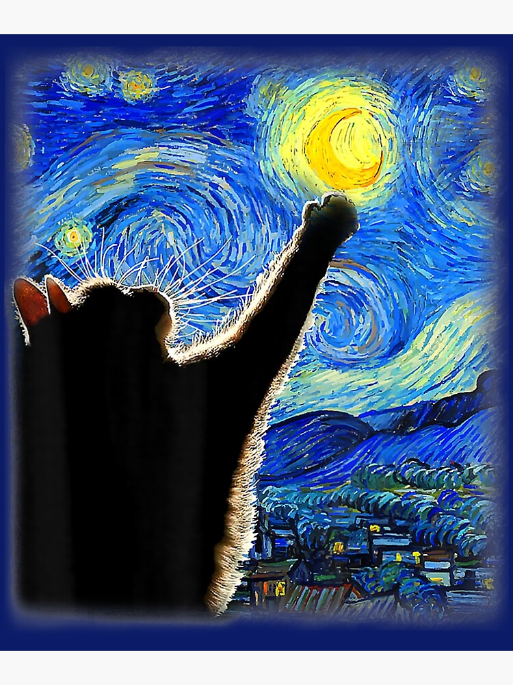 Lámina fotográfica Gato de la noche estrellada Gato de Van Gogh