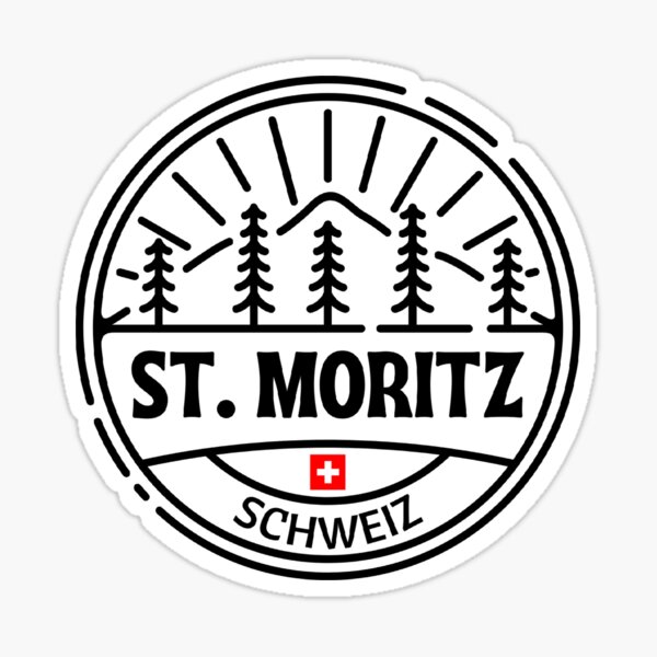 St Moritz Schweiz Mountain Trees Adventure Badge With Swiss Flag