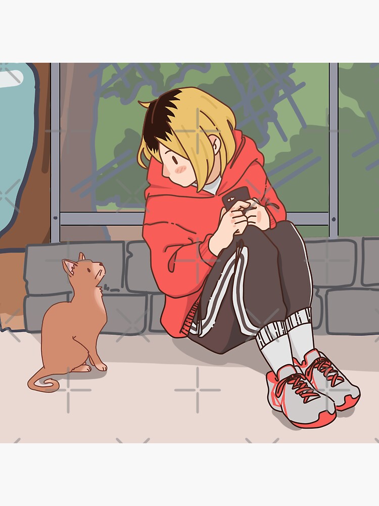 Kenma With A Cat Haikyu Nekoma High Simple Cute Anime Design