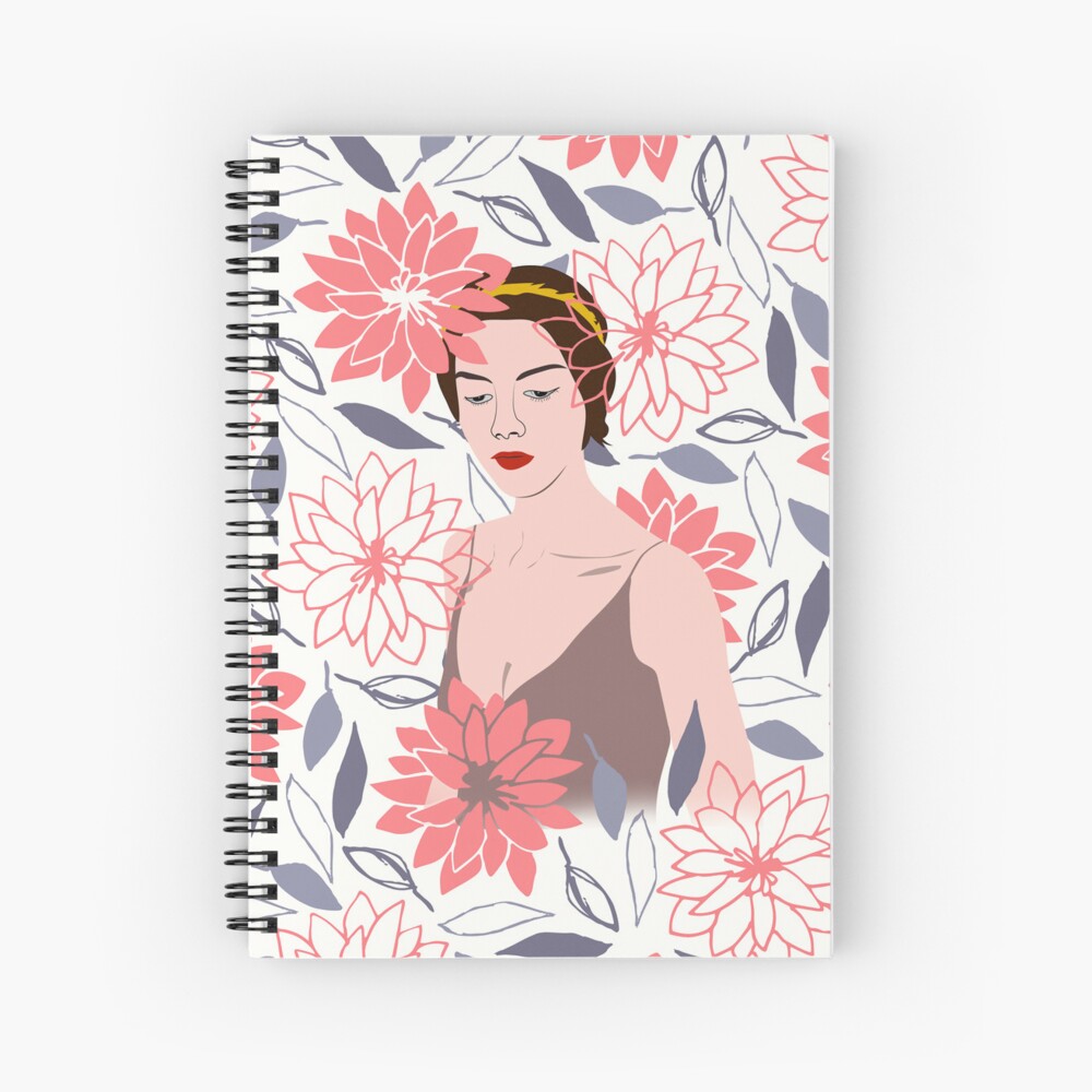 Cuaderno de espiral Chica tímida Dibujo de ilustración de mujer Boho