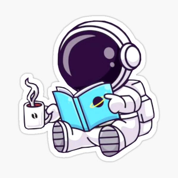 Pegatina Lindo Astronauta Leyendo Libros Y Bebiendo Dibujos Animados