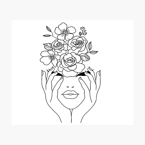 Woman Face One Line Drawing Photographic Print For Sale By