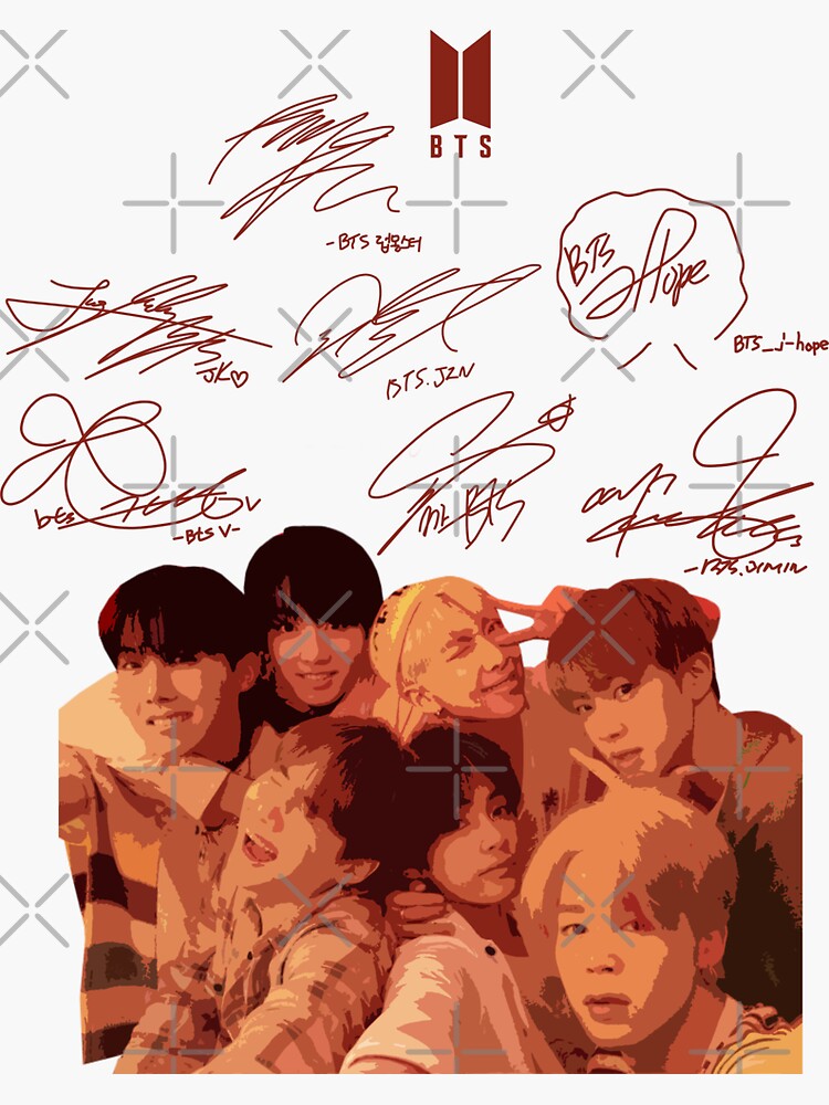 Bts Signatures Orange Sticker For Sale By Belakova Redbubble