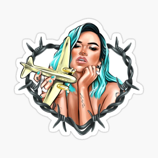 Karol G With Blue Hair In The Wire Heart Sticker For Sale By Omoyolo