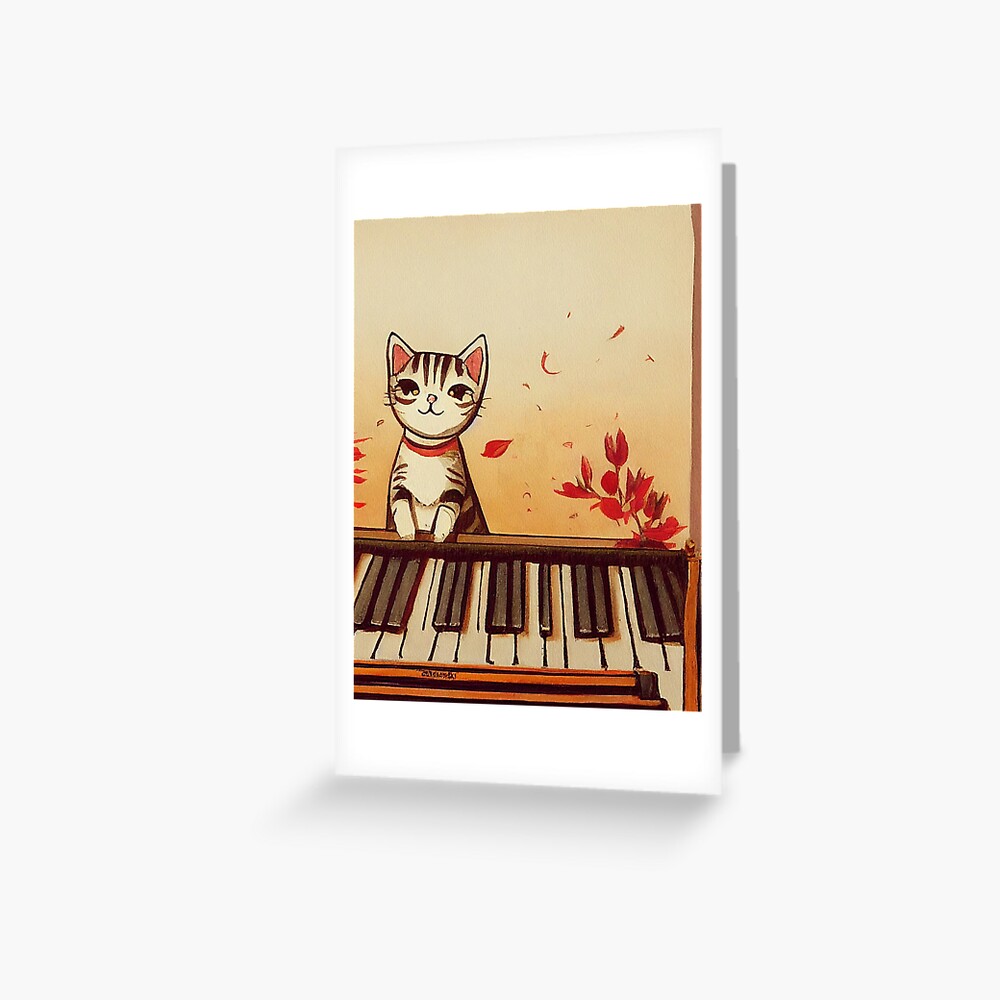 Tarjetas de felicitación Gato tocando el piano ilustración de dibujos