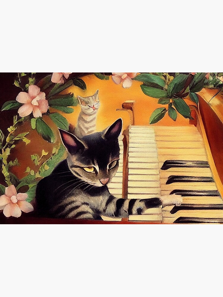 Cuaderno de tapa dura Gato tocando el piano ilustración de dibujos