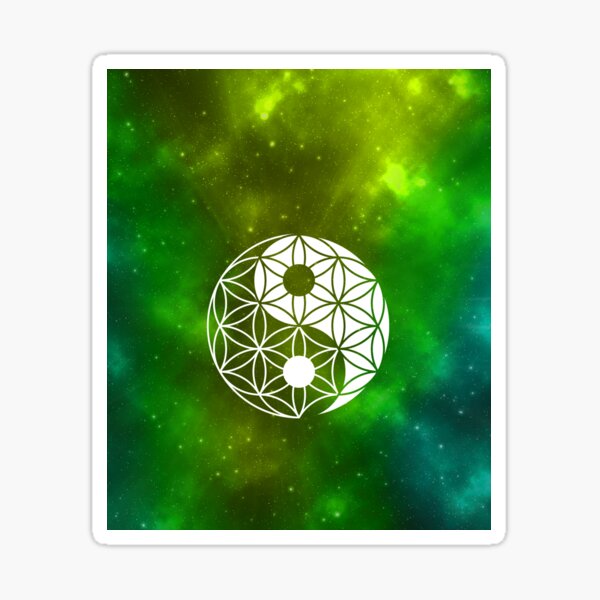 Yin Yang Flower Of Life Sacred Geometry Green Nebula Sticker For